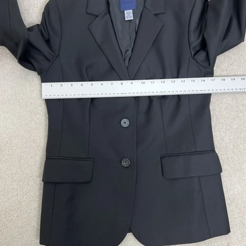 J. Crew Super 120s Blazer Womens Size 4 Black 100% Wool Lined Two Button Jacket